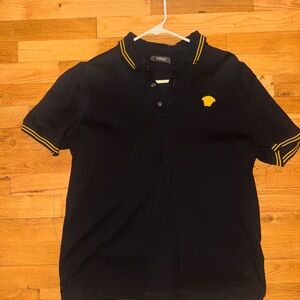 Versace Black Polo Shirt with Yellow Accents